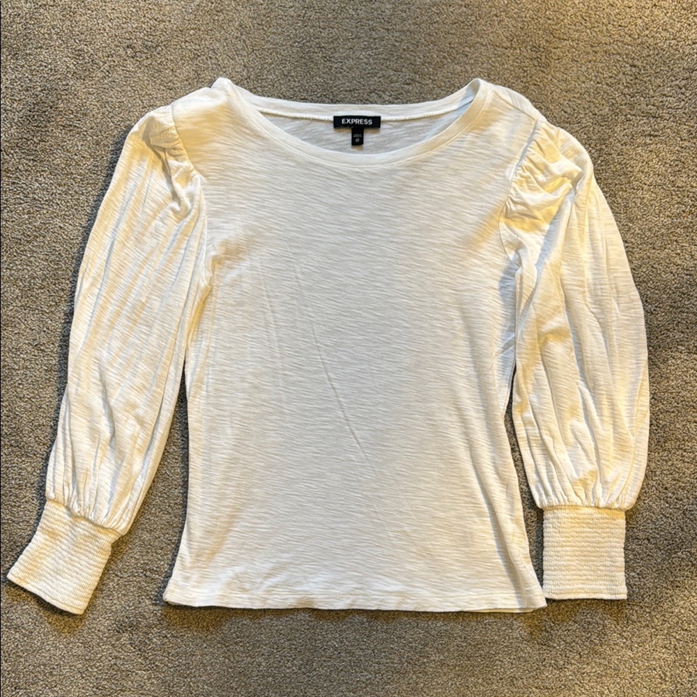 Express White Puff Sleeve Fitted Blouse